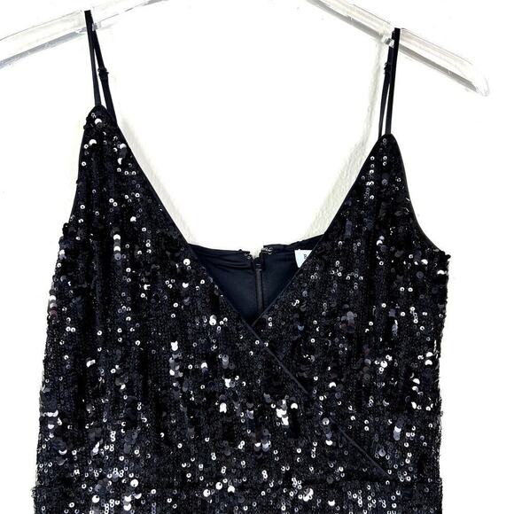 Ramy Brook Leanne Dress Midi Black Sequin Surplice V-Neck Sleeveless 8 NEW - Picture 4 of 10